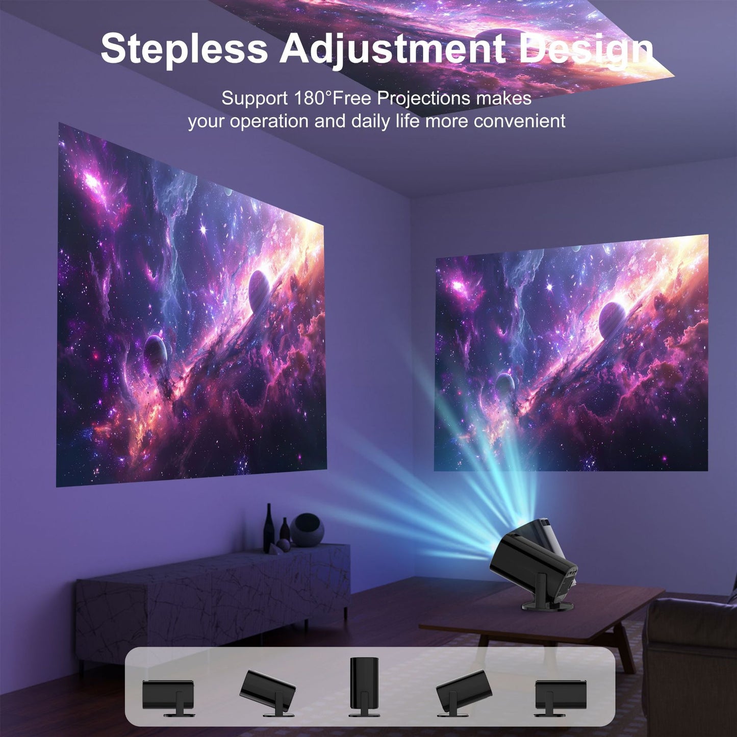 V1 Smart Video Projector 200 ANSI Android 14 Automatic Keystone Correction WiFi / Bluetooth-compatible Home Theater, 1+8GB