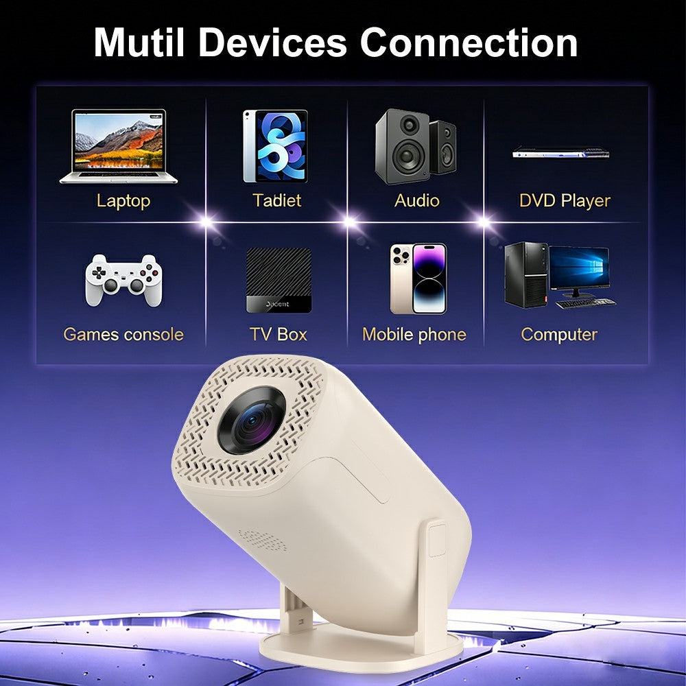 V2-Collita Mini Projector Allwinner H135 Android 14.0 200 Lumens HD 4K Support 180° Projection for Home Entertainment
