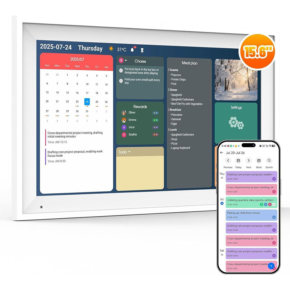 15,6 Zoll Smart Home Planungs-Touchdisplay – Digitaler Familienkalender & Organisationszentrum mit HD-Bildschirm zur Verwaltung von Terminen, Aufgaben und Familienplänen