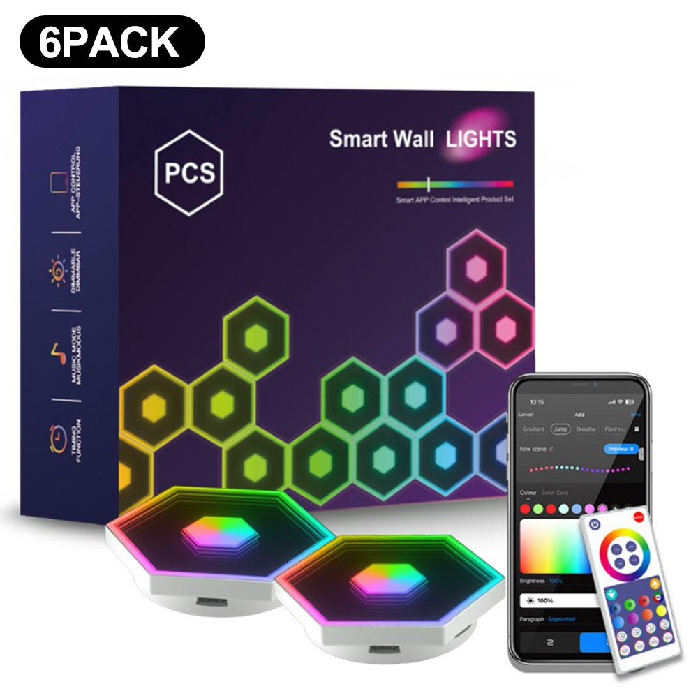 G01 6Pcs Tuya WiFi Version Bluetooth-compatible Smart Hexagon Light Panels RGB LED Wall Lights App Control Music Sync Wall Lamp Panel Kit for Bedroom Gaming Room