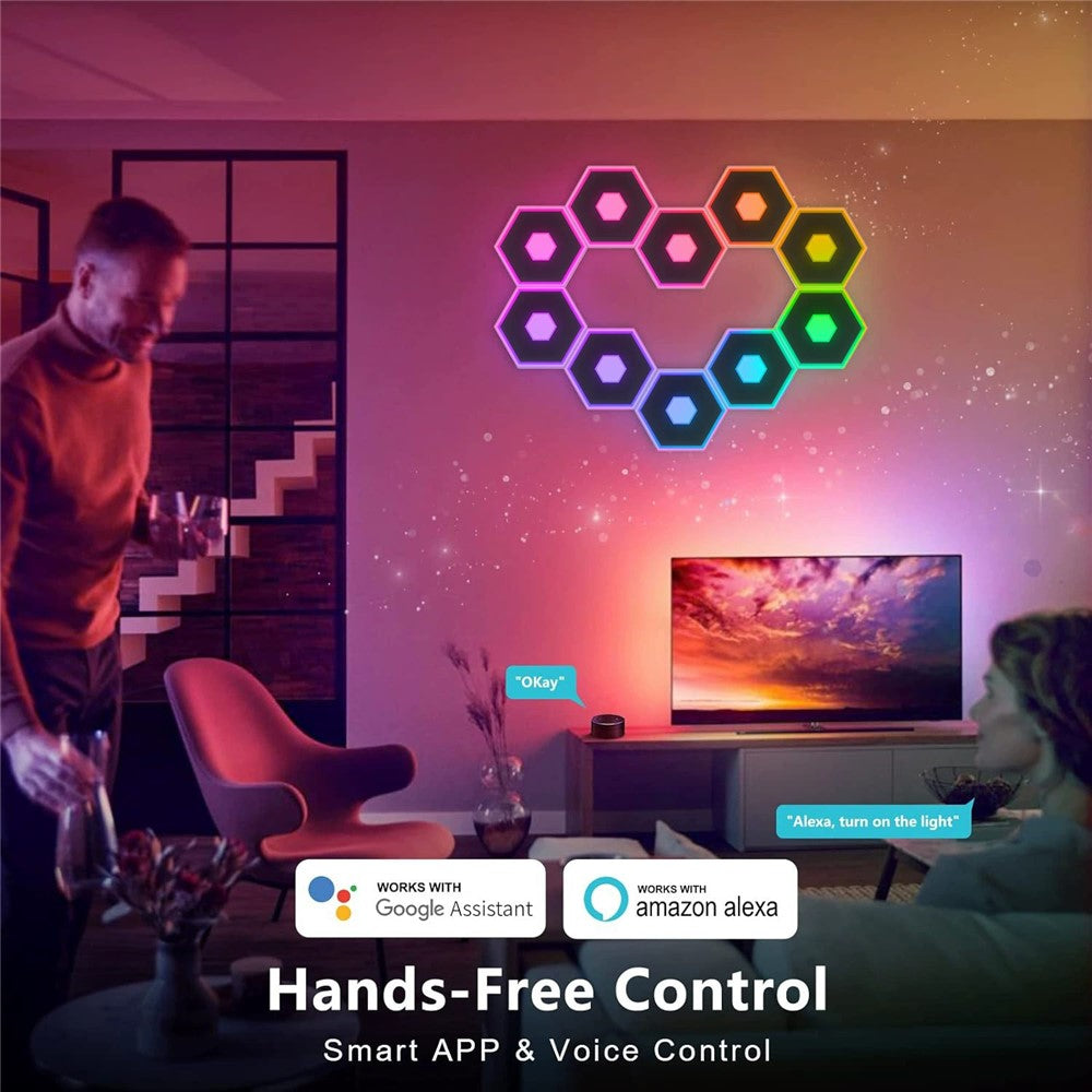 G01 6Pcs Tuya WiFi Version Bluetooth-compatible Smart Hexagon Light Panels RGB LED Wall Lights App Control Music Sync Wall Lamp Panel Kit for Bedroom Gaming Room