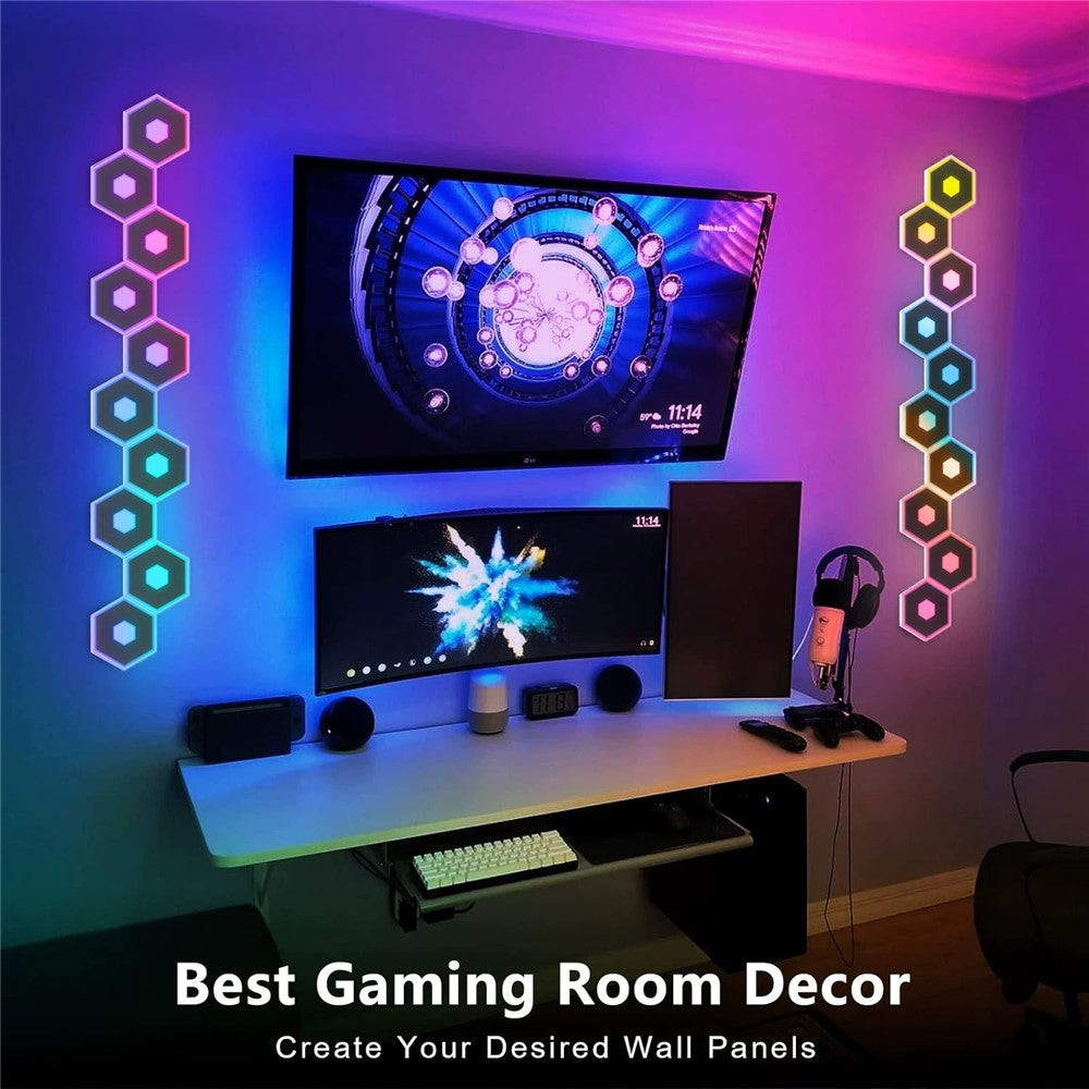 G01 15Pcs Tuya WiFi Version Bluetooth-compatible Smart Hexagon Light Panels RGB LED Wall Lights App Control Music Sync Wall Lamp Panel Kit for Bedroom Gaming Room