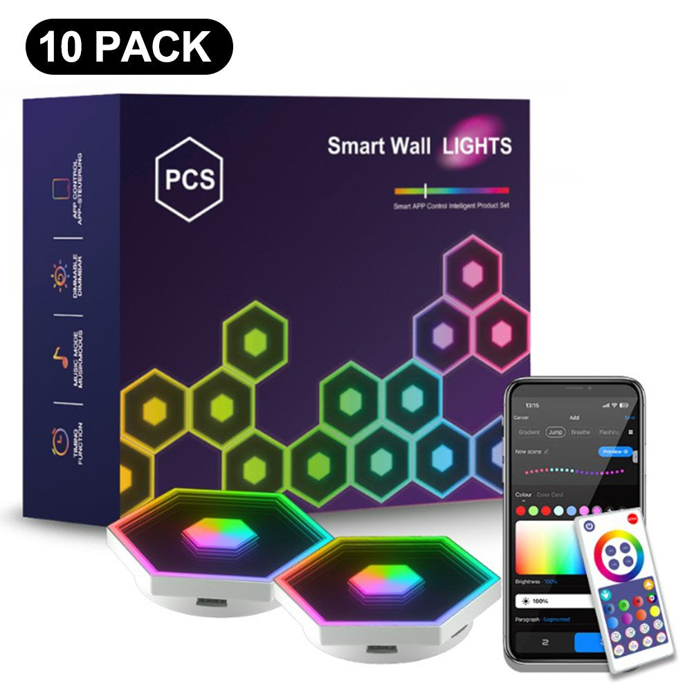 G01 10Pcs Smart Hexagon Light Panels RGB LED Wall Lights App Control Music Sync Wall Lamp Panel Kit for Bedroom Gaming Room