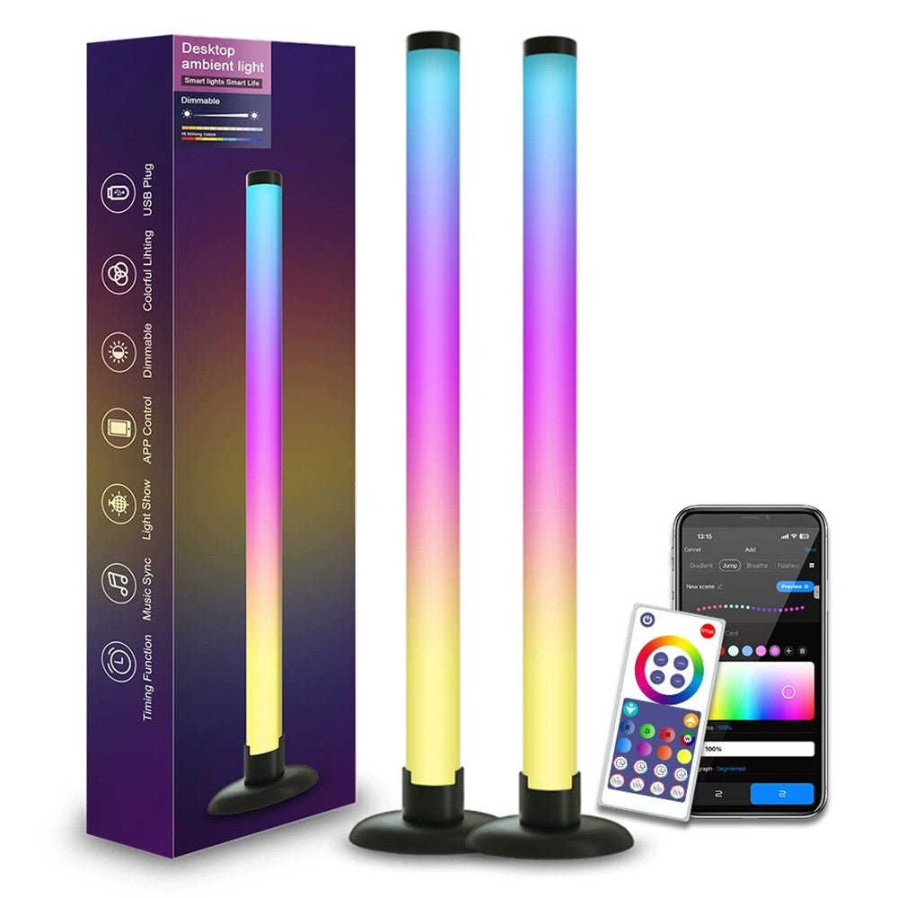 SAL061 2Pcs 360 Degree RGB LED Desk Ambient Light Bar Tuya WiFi Bluetooth-compatible Music Sync Atmosphere Lamp for Gaming