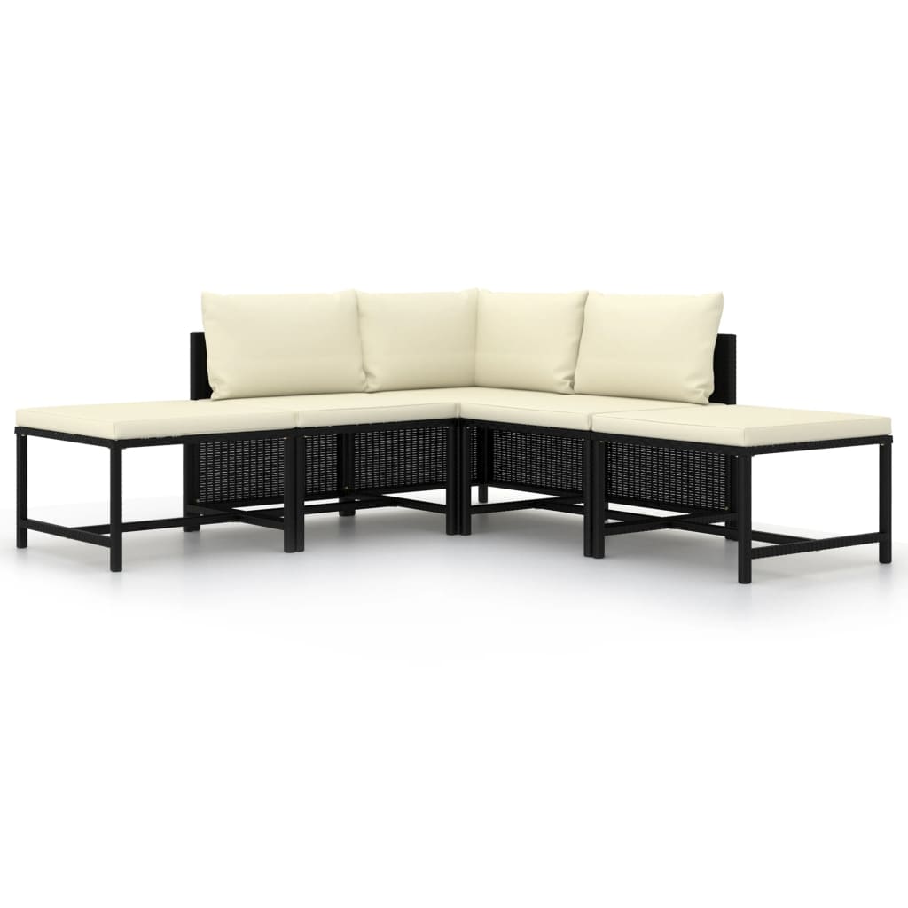 5-Tlg. Garten-Sofagarnitur Mit Auflagen Poly Rattan Schwarz