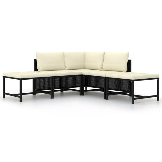 5-Tlg. Garten-Sofagarnitur Mit Auflagen Poly Rattan Schwarz
