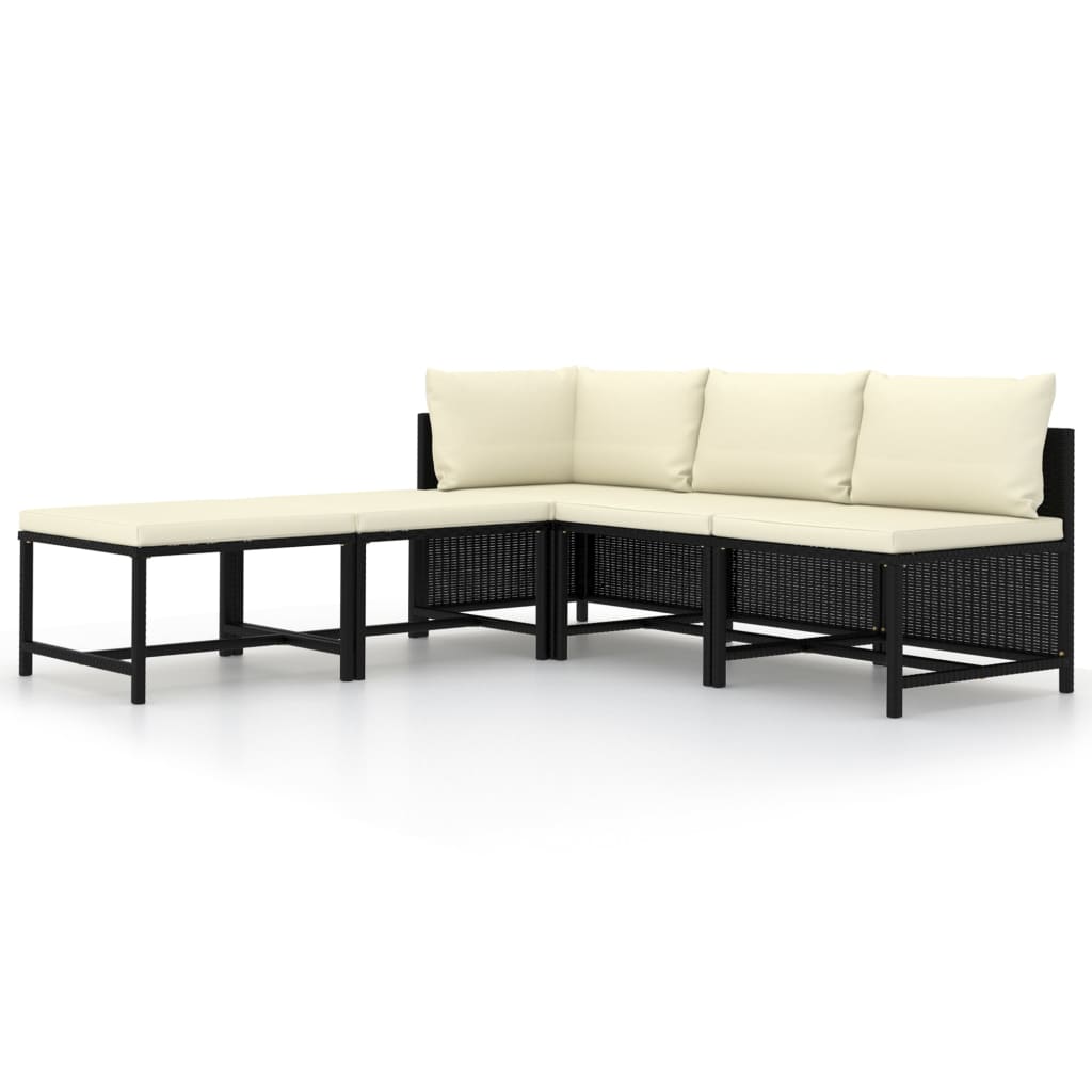 5-Tlg. Garten-Sofagarnitur Mit Auflagen Poly Rattan Schwarz