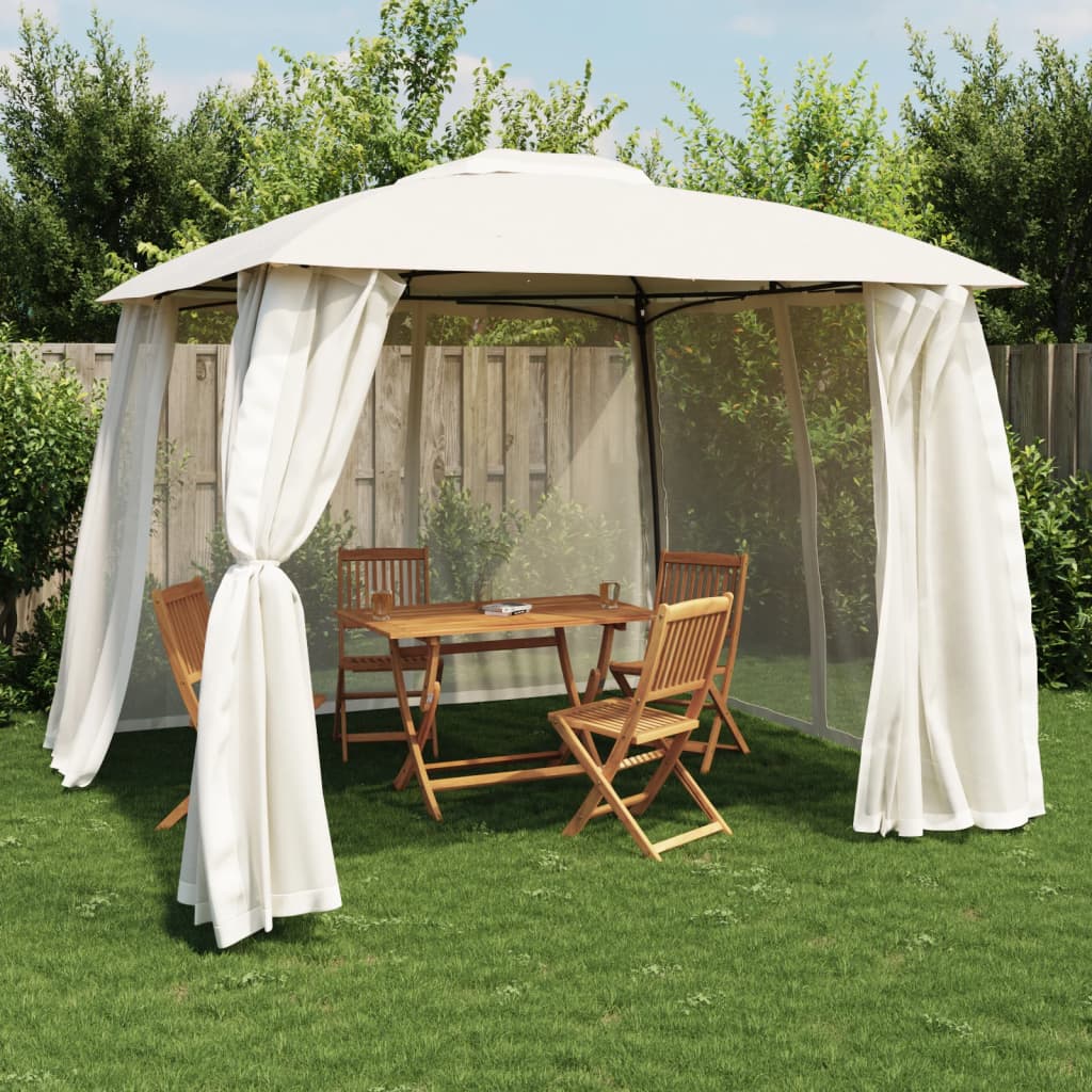 Pavillon Mit Doppeldach & Netzwänden 3,93X2,93 M Stahl