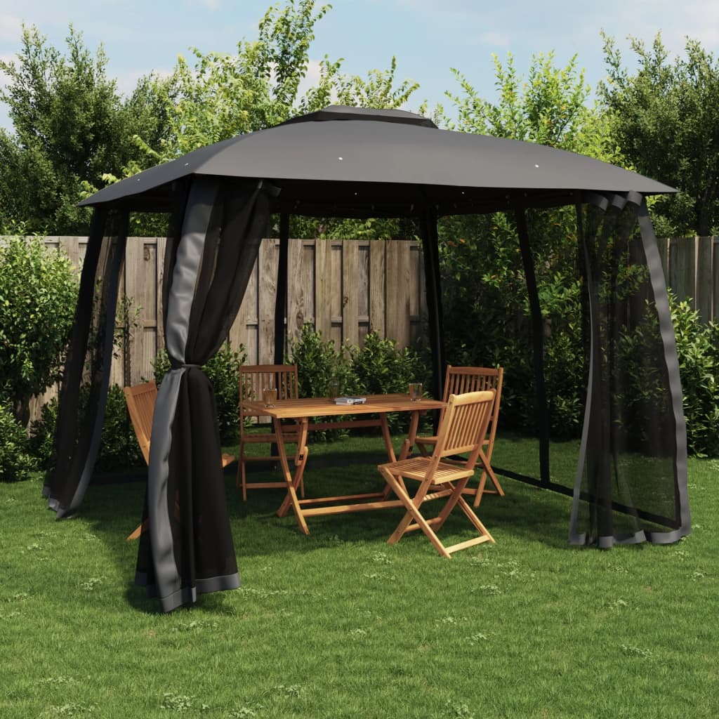 Pavillon Mit Doppeldach & Netzwänden 3,93X2,93 M Stahl