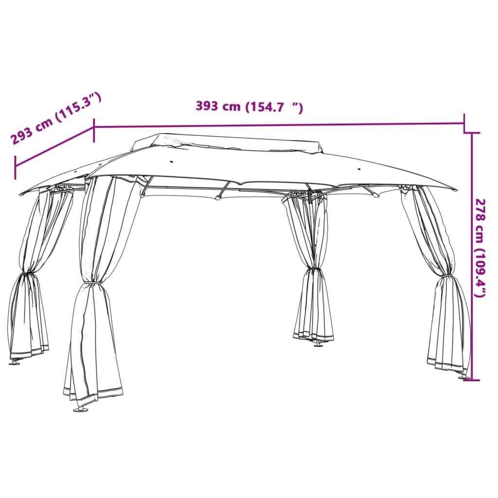 Pavillon Mit Doppeldach & Netzwänden 3,93X2,93 M Stahl