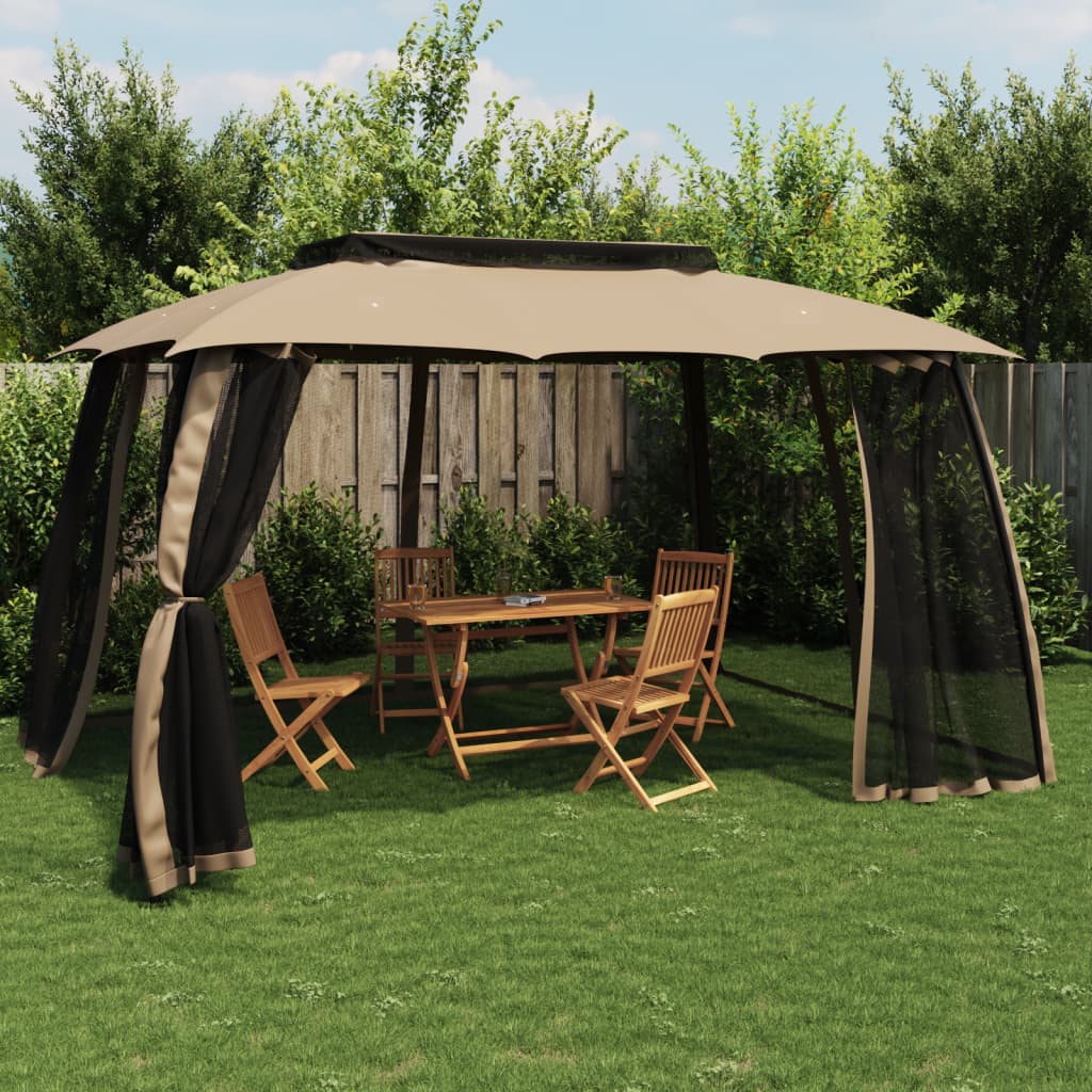 Pavillon Mit Doppeldach & Netzwänden 3,93X2,93 M Stahl