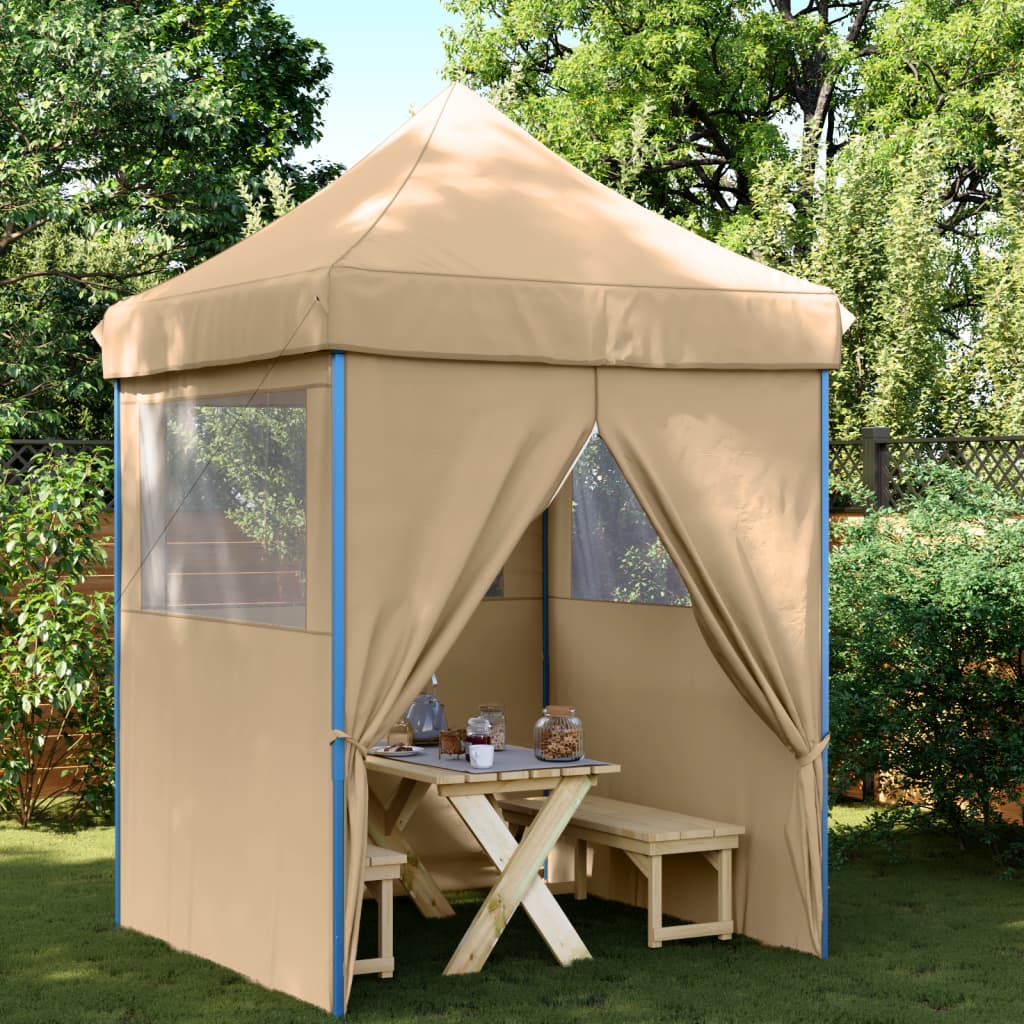Partyzelt Faltbar Pop-Up Mit 4 Seitenteilen Beige
