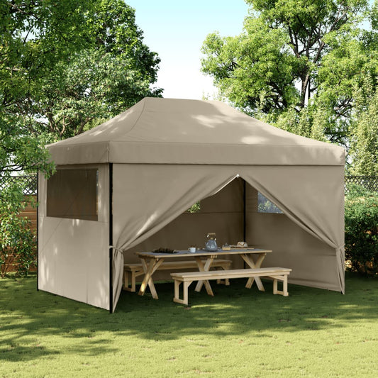 Partyzelt Faltbar Pop-Up Mit 4 Seitenteilen Taupe