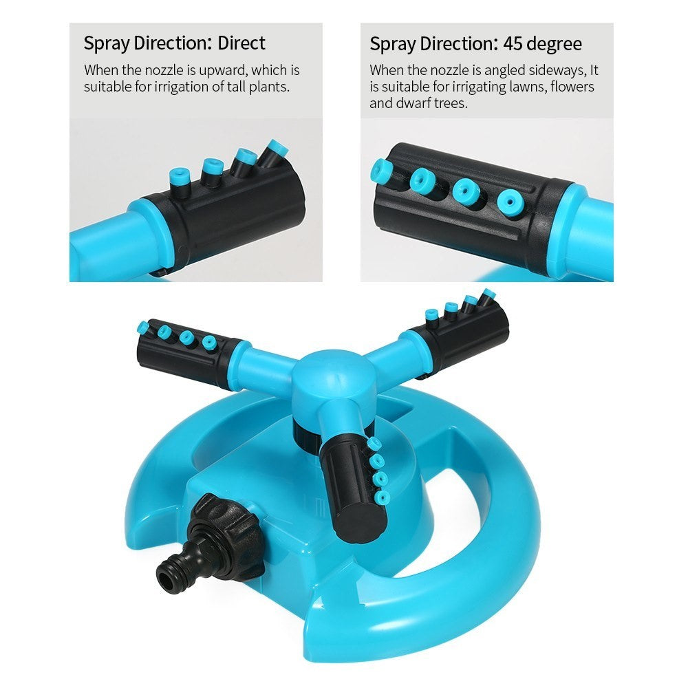 360° Rotating Automatic Lawn Watering Garden Sprinkler 3-Arm Sprayers Adjustable Irrigation System