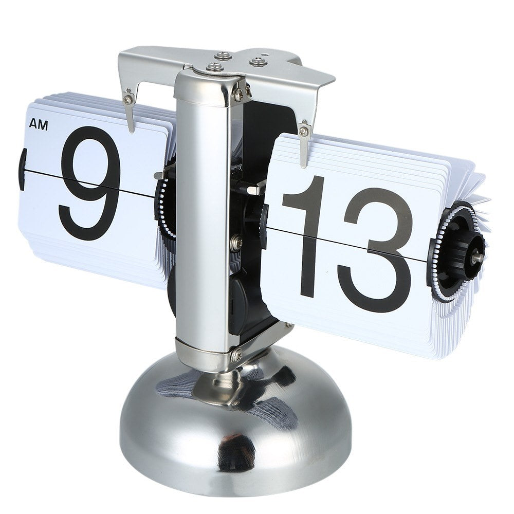 Flip Desk Clock Quiet Small Scale Table Clock Retro Style Digital Display Gear Operated Home Office Decor Quartz Clock