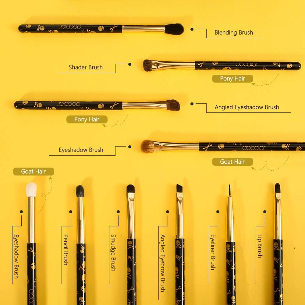 Docolor Gothic Lidschatten Pinselset 10 Stück Totenkopf-Druck Augen Make up Pinsel Augenpinsel Set Für Lidschatten Augenbraue Eyeliner Blending